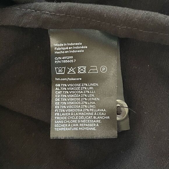 H&M Linen Blend Wrap Dress Womens XS Black Long Sleeve Kimono Capsule Minimalist - Picture 7 of 11